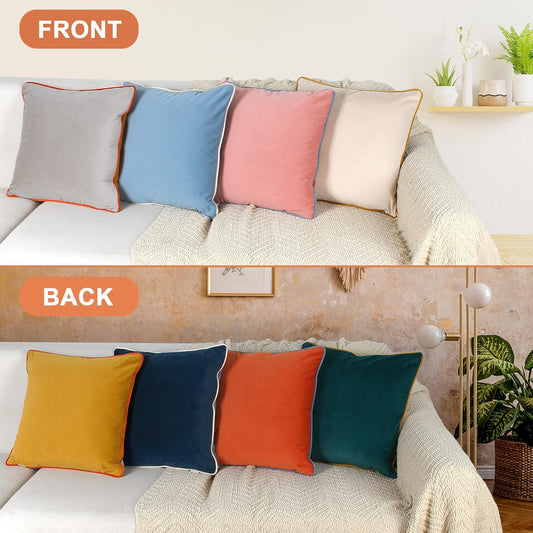Velvet Throw Pillow Covers 18x18 Inch Set of 4 Decorative Velour Pillowcases Modern Double-Colored Cushion Covers for Sofa Couch, Cold