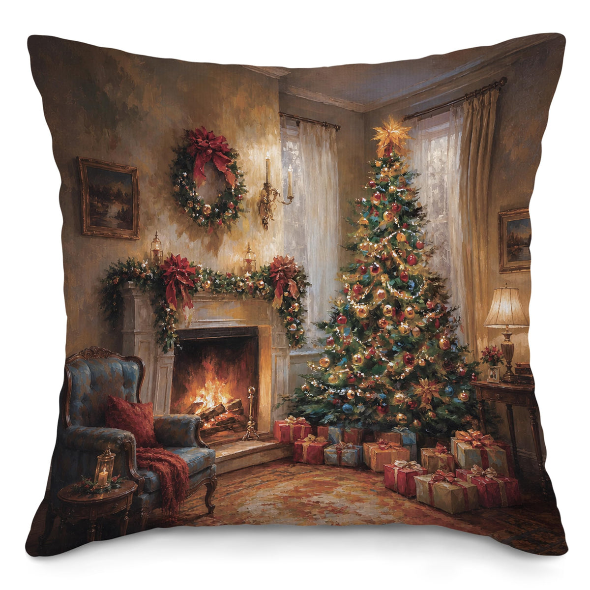 Vintage Christmas Tree Fireplace Throw Pillow Covers