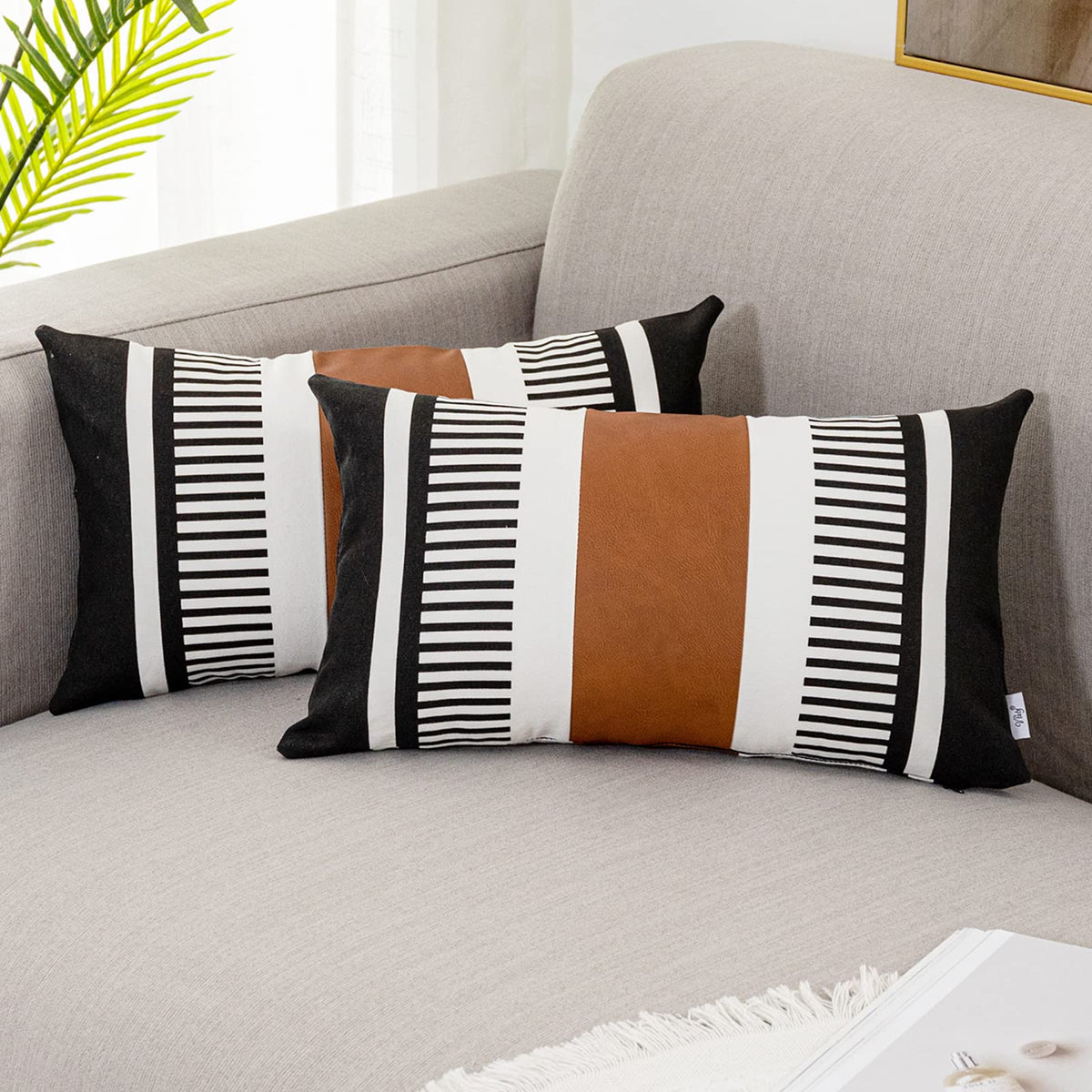 Decorative Striped Throw Pillow Cover 18x18 Black White & Brown