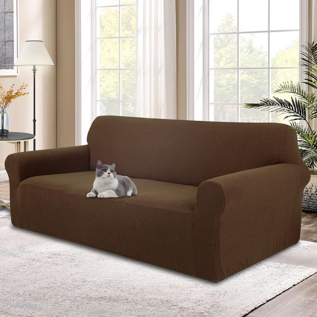 Stretch Couch Covers for Sofa Washable, Large, Chocolate