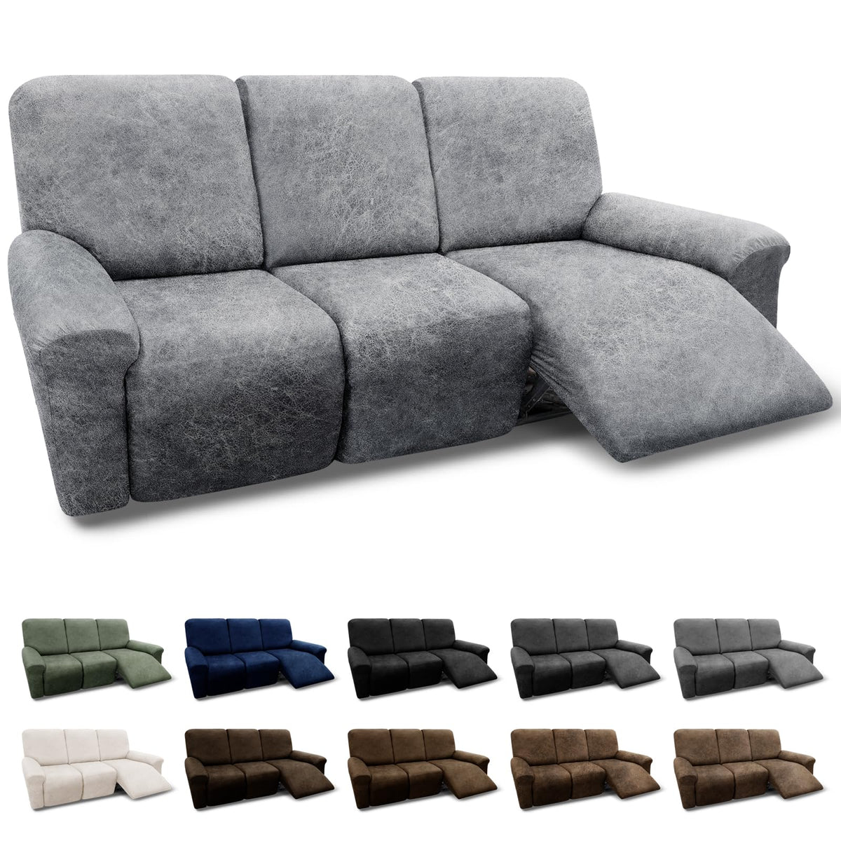 Couch Cover Leather Look 3 Seater Couch Sofa Cover 1-Piece Sofa Slipcover Stretch Furniture Protector with Elastic Bottom & Pockets(Sofa, Coffee)