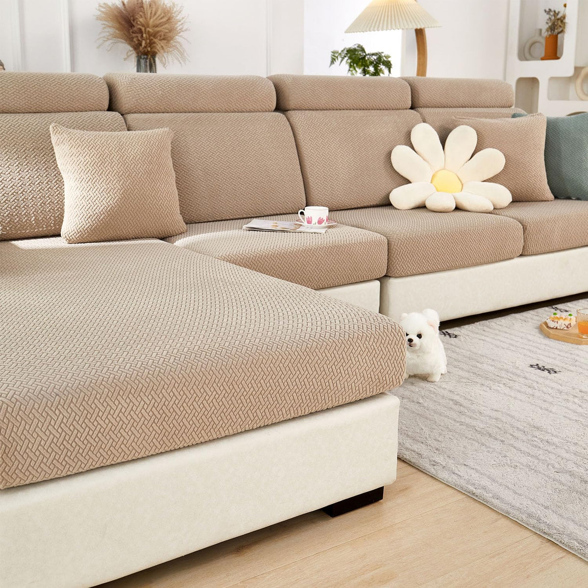 Sofa Covers Couch Covers for Sofa Pet Friendly Couch Cushion Covers Universal Sofa Covers Washable Stretch Slipcovers for Sectional Sofa (Texture Light Gray,Large Single Seat Cover)