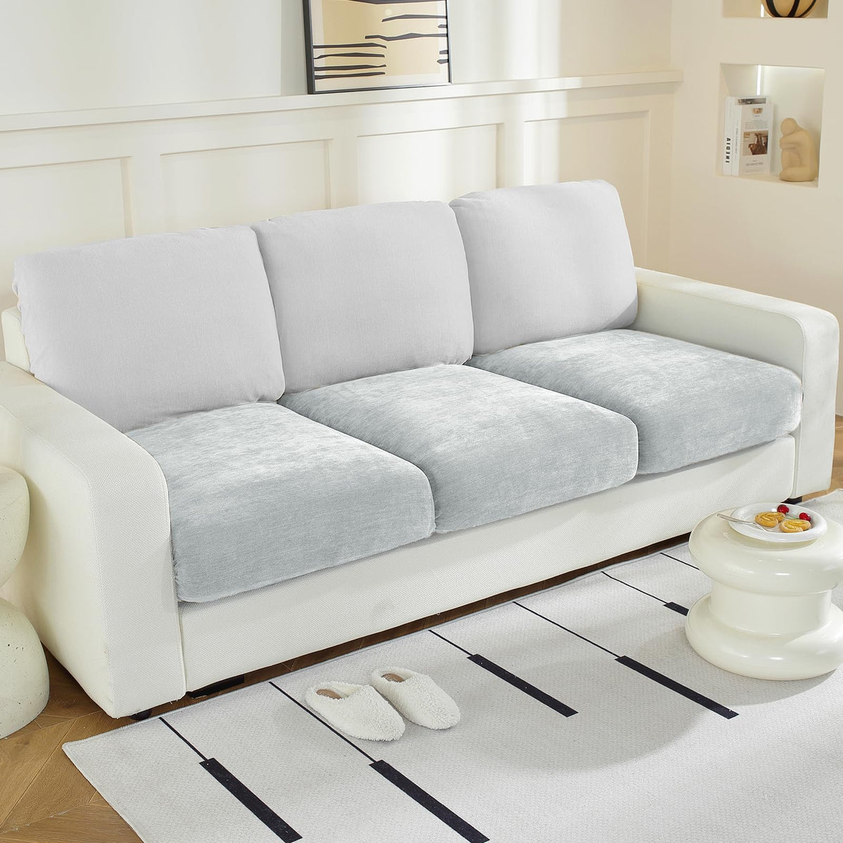 WEYOND Couch Cushion Covers L Shaped Sectional, 3PC Seat Covers, Dark Grey