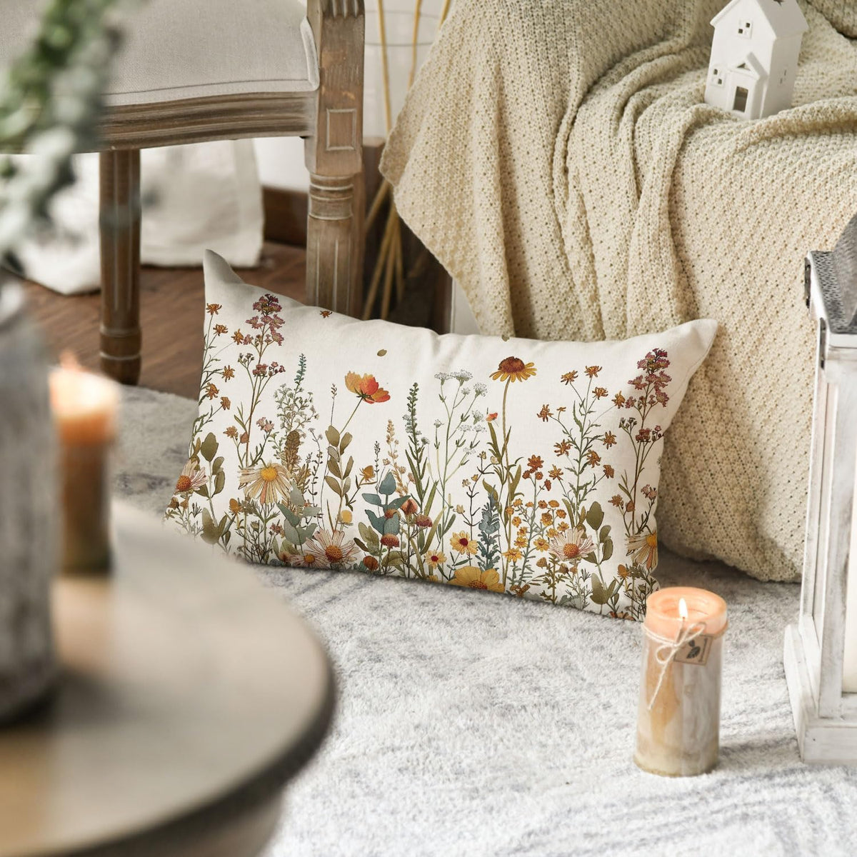 AVOIN colorlife Fall Flowers Throw Pillow Cover 12x20 Inch