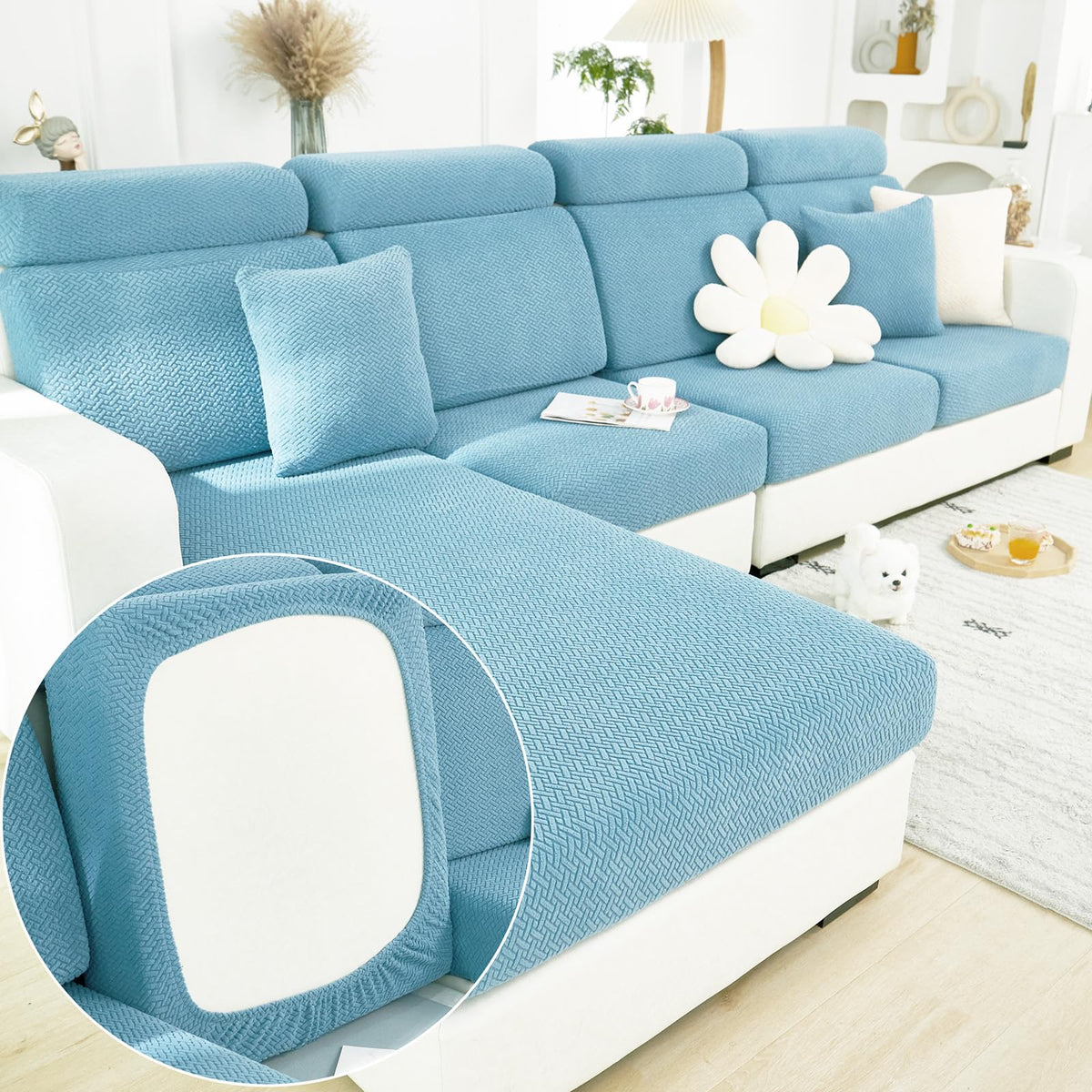 Yoovat Couch Cushion Covers for Sofa Couch Covers Wear-Resistant Universal Sofa Cover Washable Stretch for Sectional Slipcovers (Texture-Light Gray,Large Single Seat Cover)