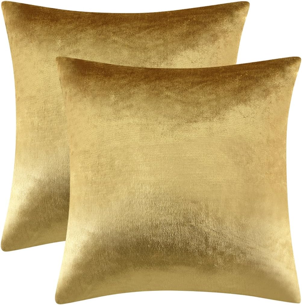 GIGIZAZA Gold Velvet Pillow Covers 18x18 Decorative Pillows Pack of 2