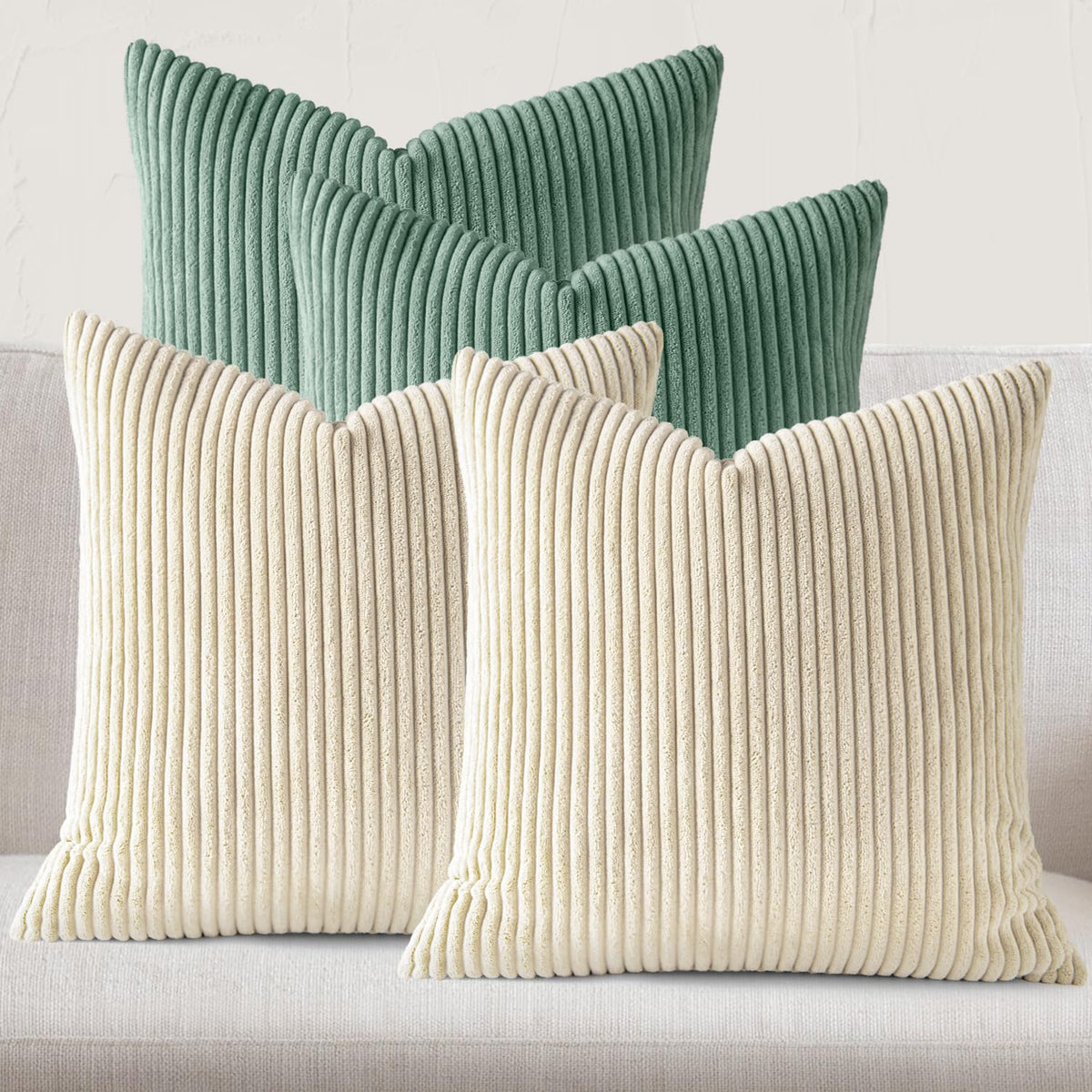 JEYDER Soft Corduroy Throw Pillow Covers 18x18 Fall Green Boho Accent Decor