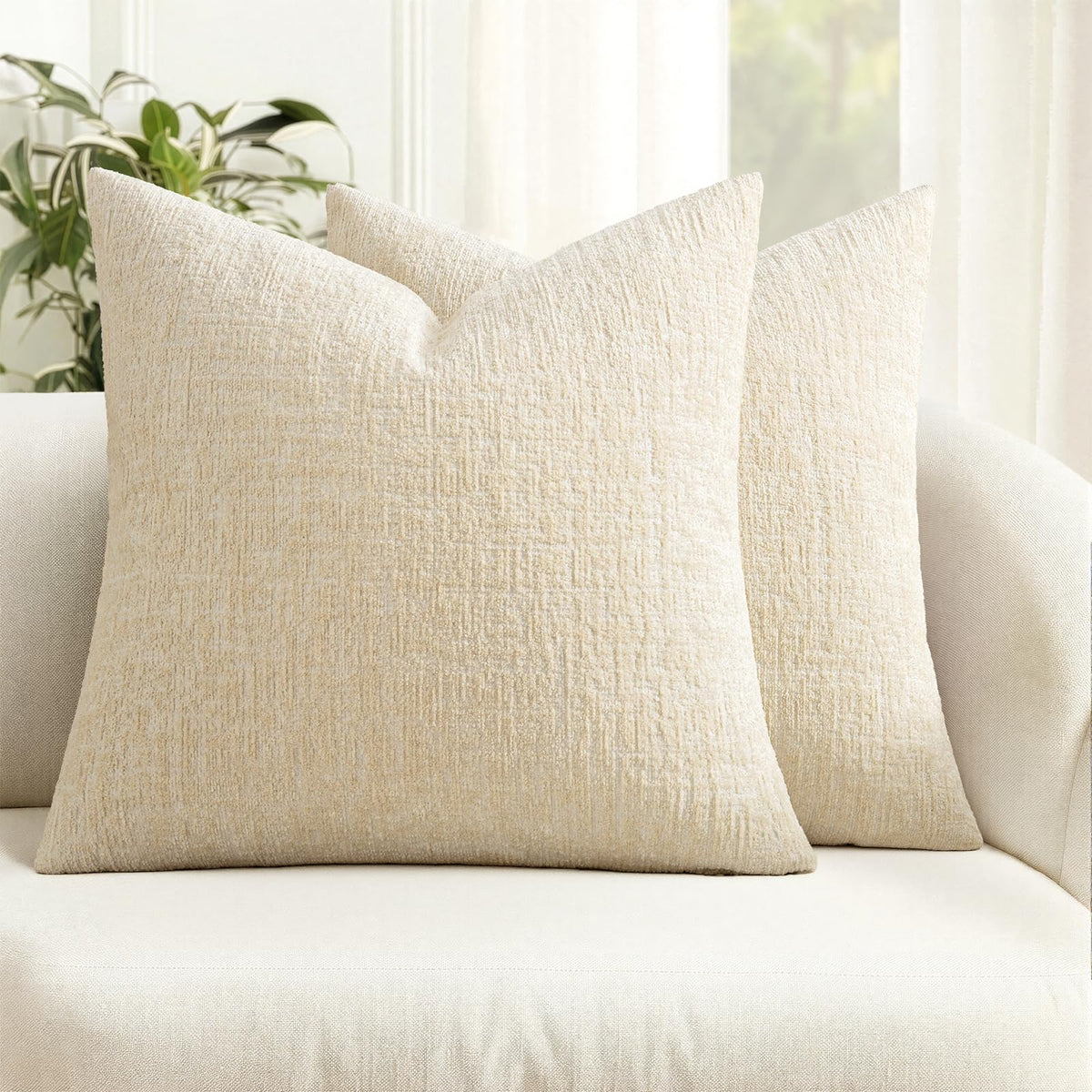 MIULEE Couch Pillow Covers Textured Chenille Home Decor 18x18 Beige