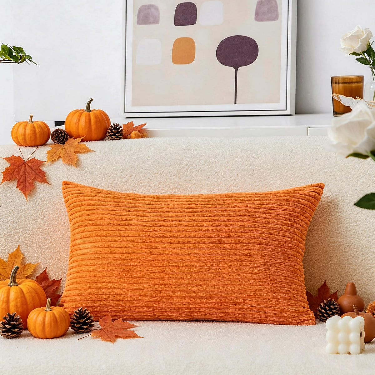 Home Brilliant Mustard Yellow Throw Pillow Cover 18x18 Decorative Plush Corduroy Striped Fall Decor Throw Pillow Cushion Cover for Couch Bed Decor, 18 x 18 (45x45), Sunflower Yellow