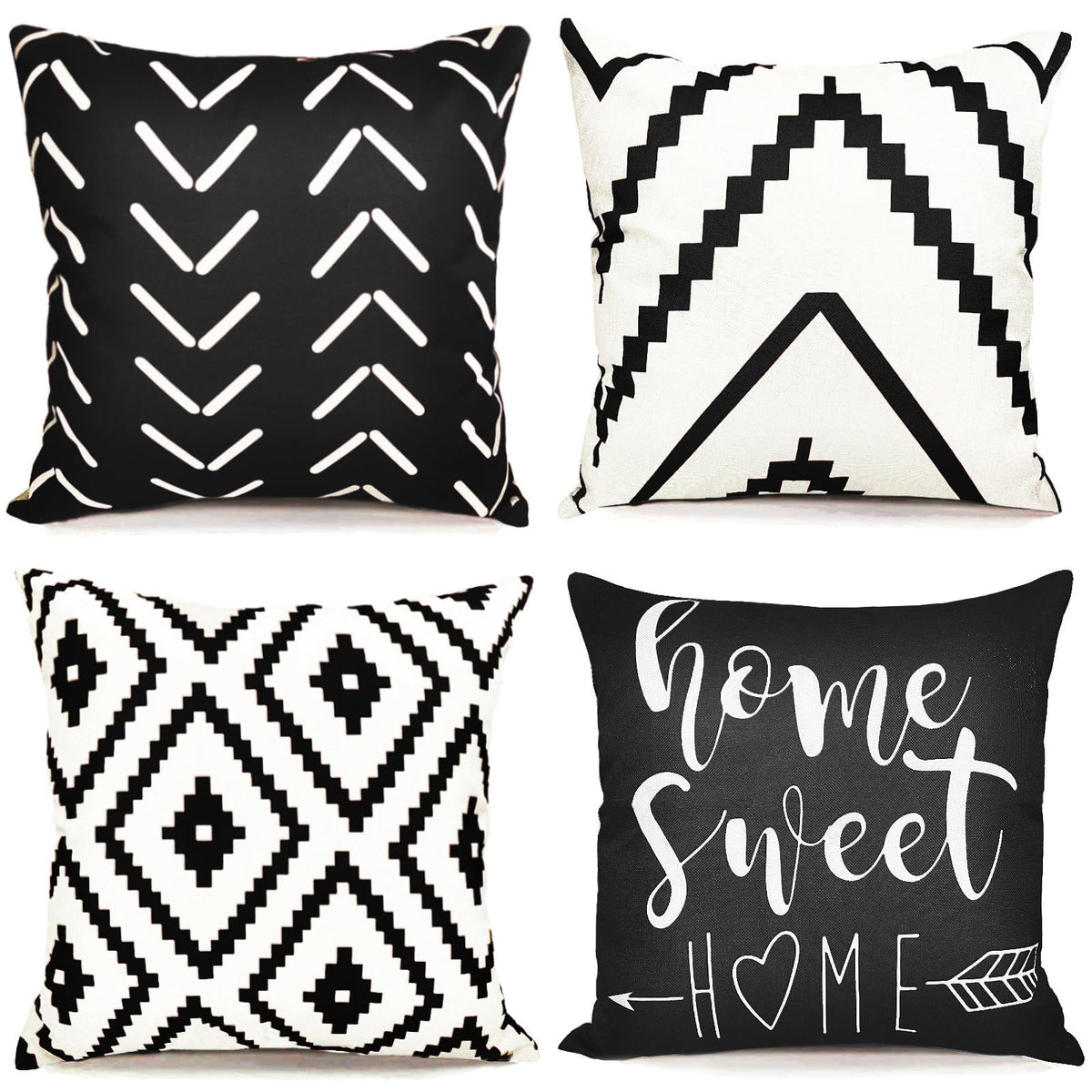 Decorative Boho Farmhouse Throw Pillow Covers 18x18 inch Set of 4