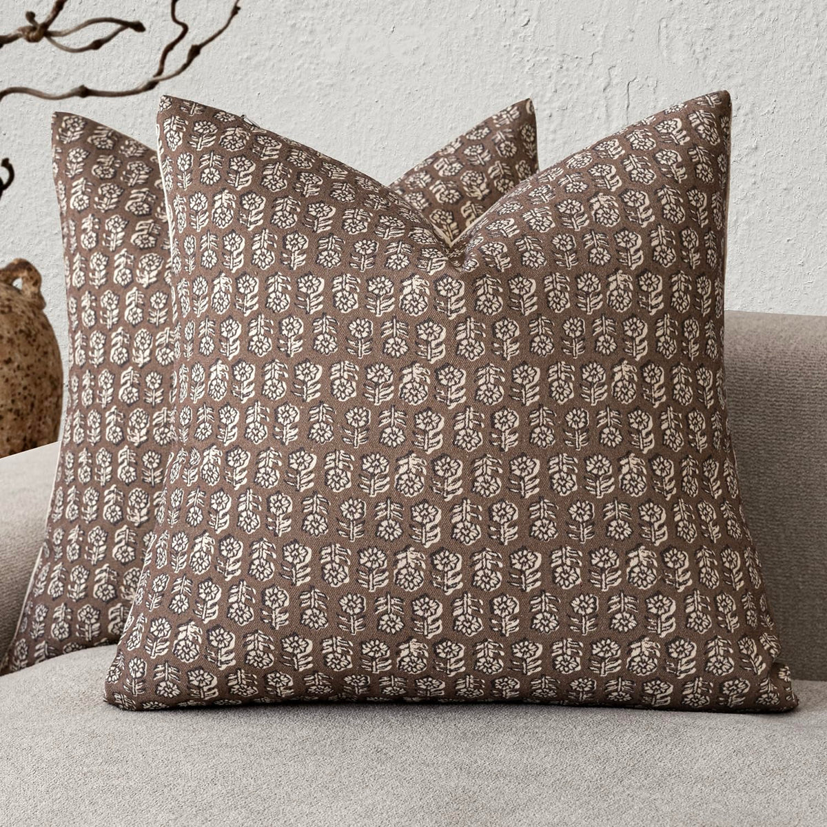 Foindtower Decorative Floral Print Throw Pillow Covers 18×18 Inch,Tan Taupe