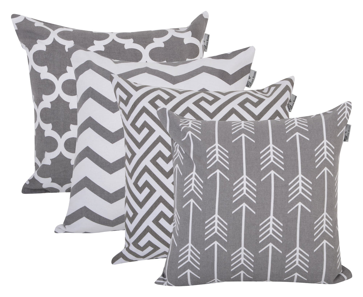 Accent Home Cotton Canvas Throw Cushion Cover Printed Both Side For Home Sofa Couch, Chair Back Seat,4pc pack 18x18" in Color TEAL