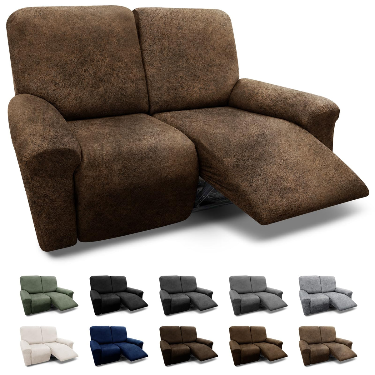 Couch Cover Leather Look 3 Seater Couch Sofa Cover 1-Piece Sofa Slipcover Stretch Furniture Protector with Elastic Bottom & Pockets(Sofa, Coffee)