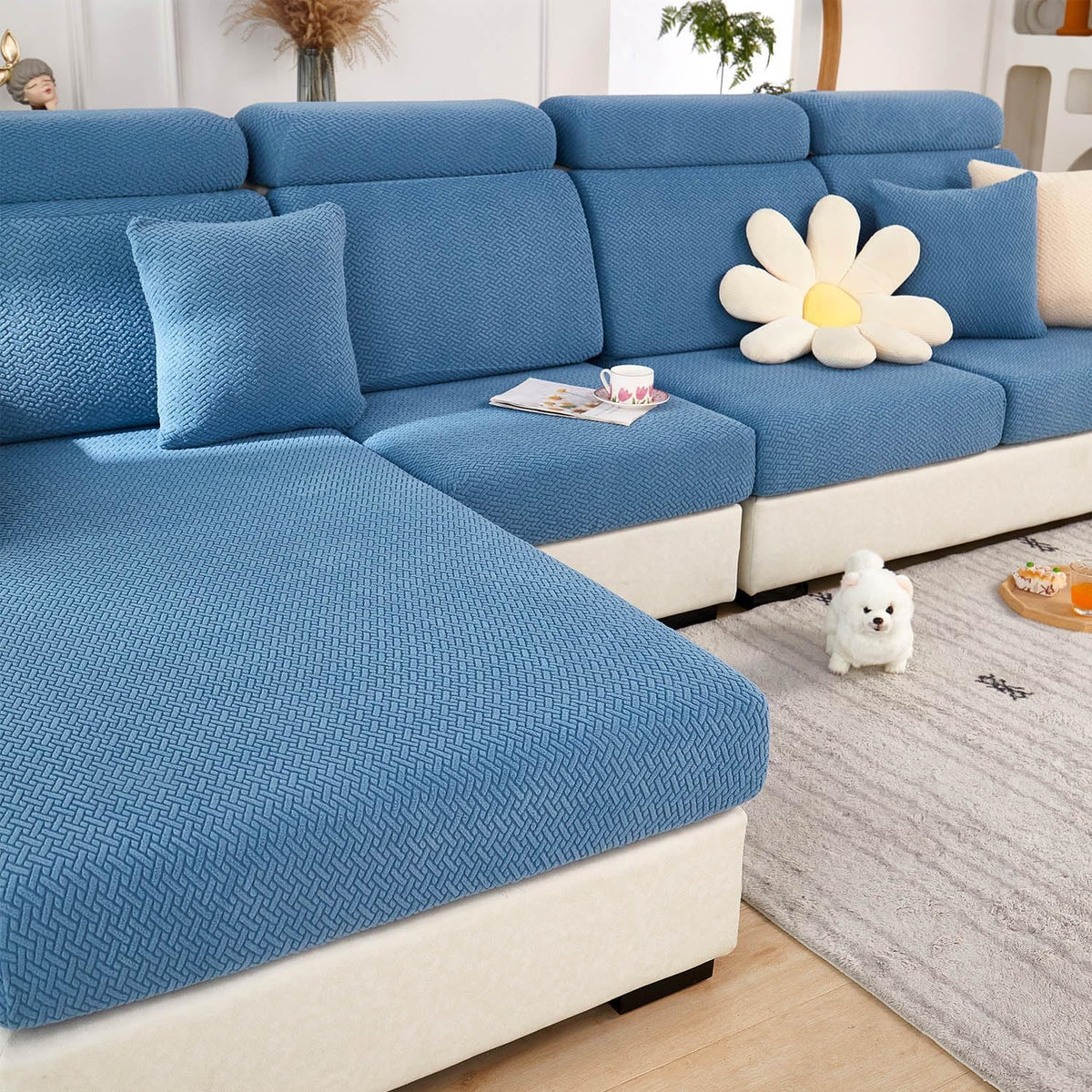 Sofa Covers Couch Covers for Sofa Pet Friendly Couch Cushion Covers Universal Sofa Covers Washable Stretch Slipcovers for Sectional Sofa (Texture Light Gray,Large Single Seat Cover)