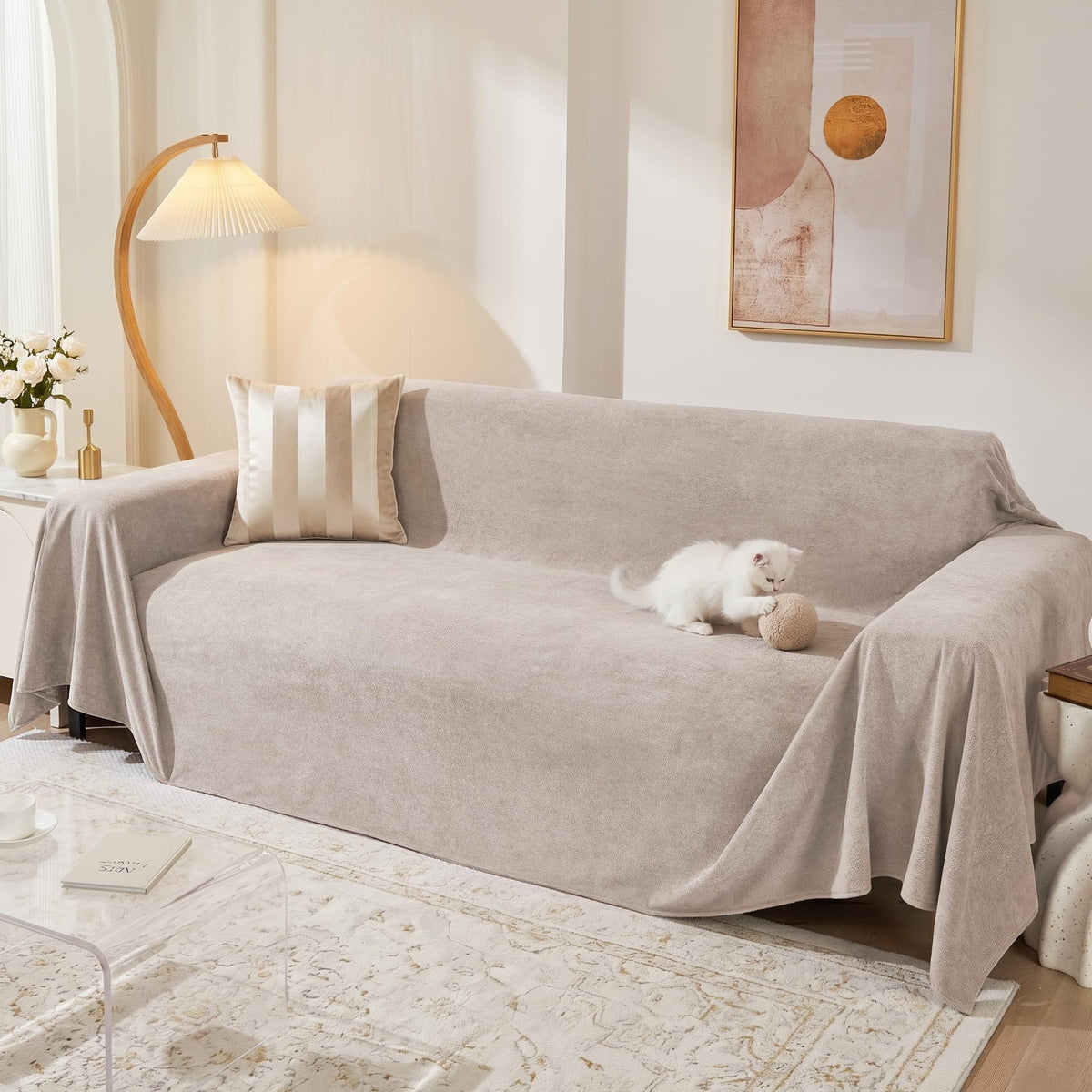 MEETSKY Couch Cover for 2 Cushion Couch, Couch Covers for Dogs Washable Non Slip Cat Scratch Proof Sectional Love Seat Covers L Shaped Soft Couch Furniture Protector for Pets, 71" x 118", Grey