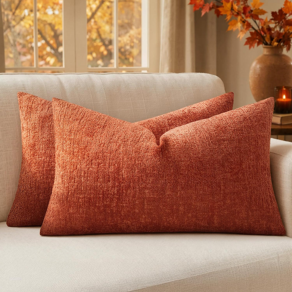 MIULEE Couch Pillow Covers Textured Chenille Home Decor 18x18 Beige