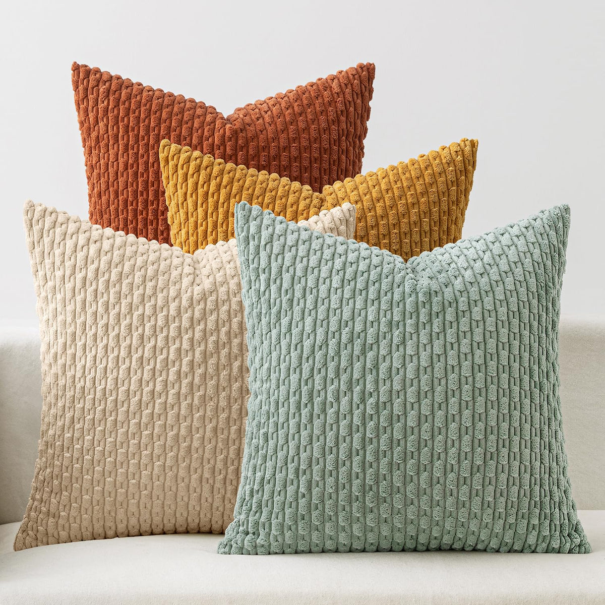 MIULEE Neutral Harmony Decorative Throw Pillow Covers for Couch Bed Living Room 18x18 Inch Set of 4 Modern Cushion Covers Soft Corduroy Pillowcases Western Home Decor Gradient Series