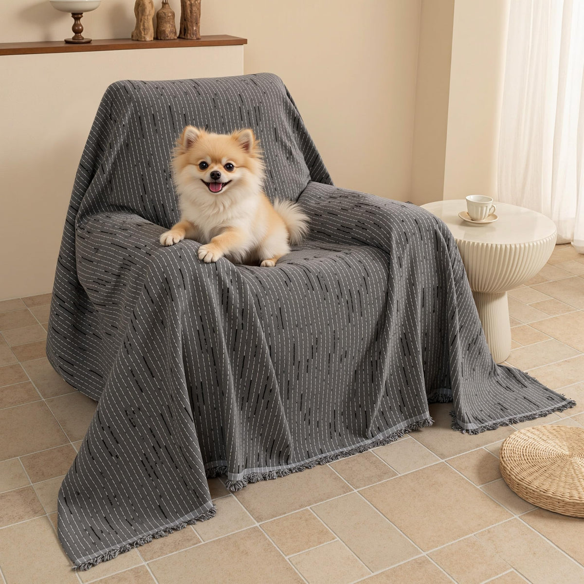MYSKY HOME Couch Cover for Dogs, Washable Couch Covers, Non Slip Couch Sofa Cover, Couch Cover 2 Cushion Sofa Dogs Furniture Protector with Tassels Chenille Sofa Covers for Pets, 71"x118", Moss Green