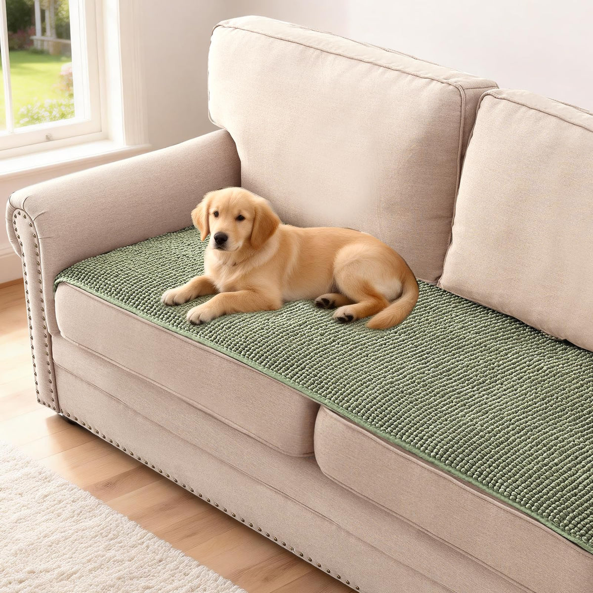 H.VERSAILTEX Plush Chenille Pet Couch Covers for Sofa Thick Soft Sofa Cover for 3 Cushion Couch Anti Slip Couch Cover Furniture Protector for Dog, Pet, Cat (35" x 74", Grey)