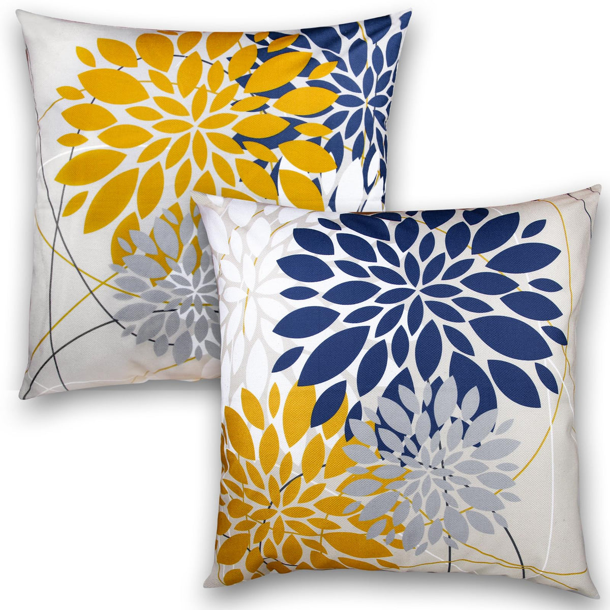 KKVEE Flower Throw Pillow Covers 18x18 Set of 2, Flowers Pillow Cushion Cases, Modern Decorative Square Pillowcases for Sofa Couch Bedroom Living Room Car
