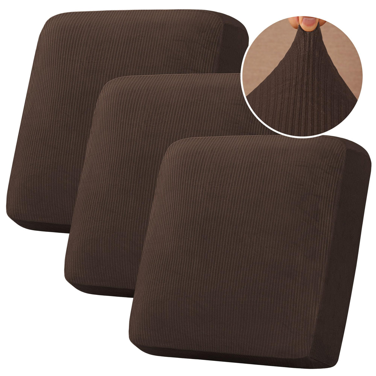 H.VERSAILTEX Velvet Stretch Couch Cushion Cover Plush Cushion Slipcover for Chair Loveseat Sofa Cushion Furniture Protector Seat Cushion Sofa Cover (3 Piece Sofa Cushion Covers, Ivory)