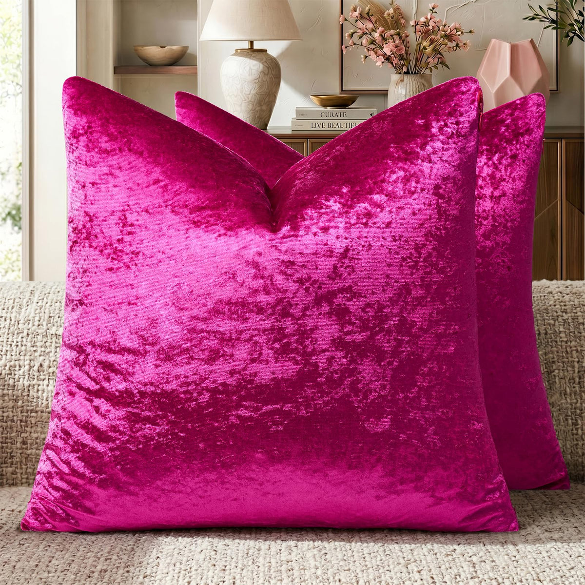 GIGIZAZA Gold Velvet Pillow Covers 18x18 Decorative Pillows Pack of 2