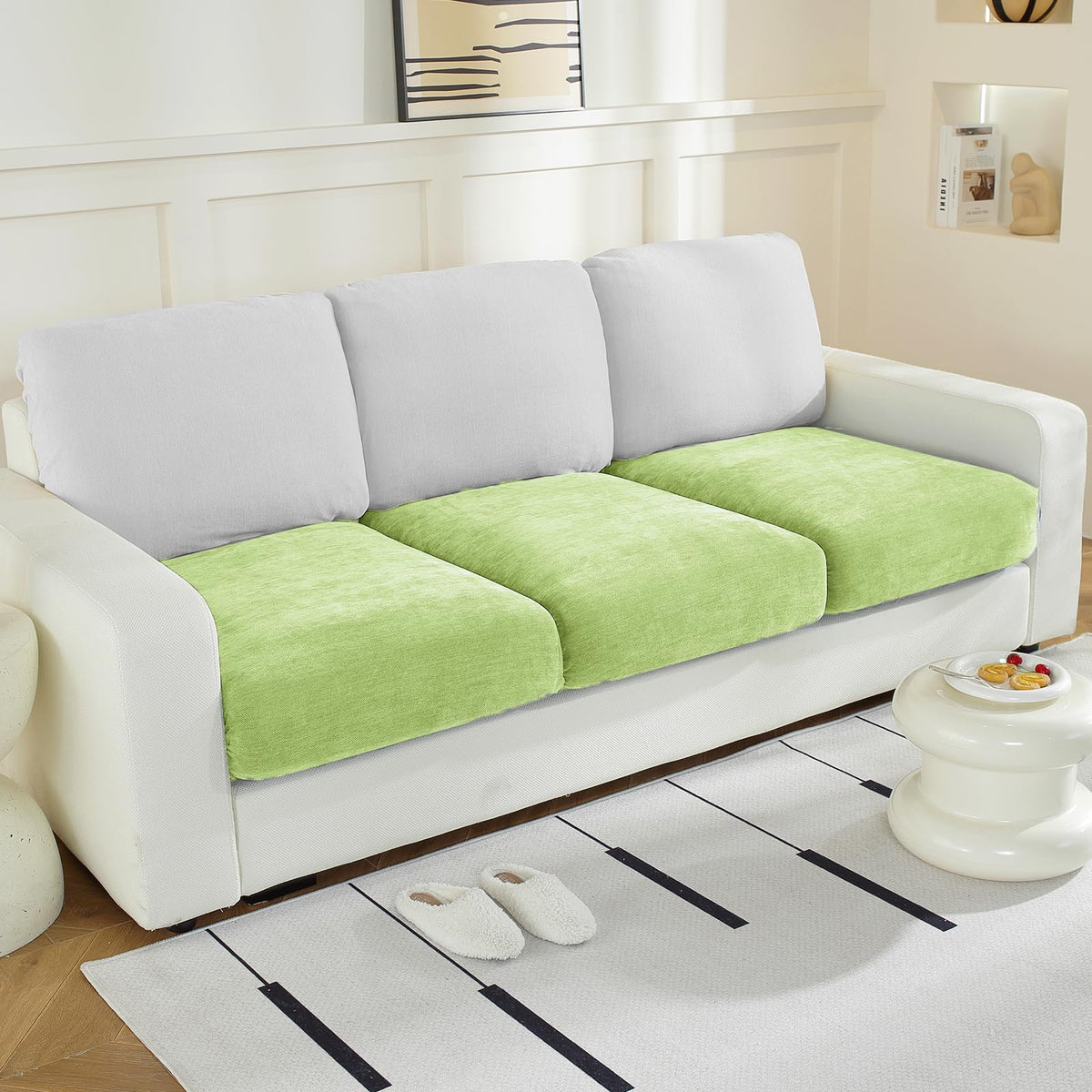 WEYOND Couch Cushion Covers L Shaped Sectional, 3PC Seat Covers, Dark Grey