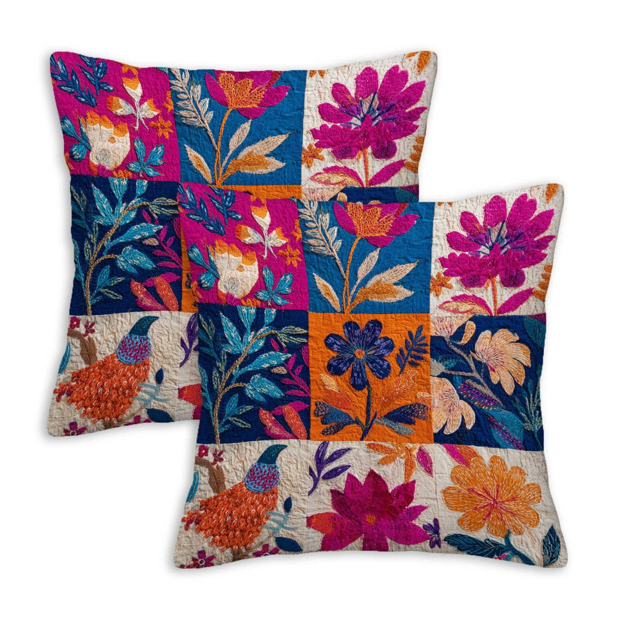 Throw Pillow Covers 18x18 Set of 2, Simple Patchwork Cushion Covers, Decorative Square Pillowcases for Couch, Bedroom, Living Room