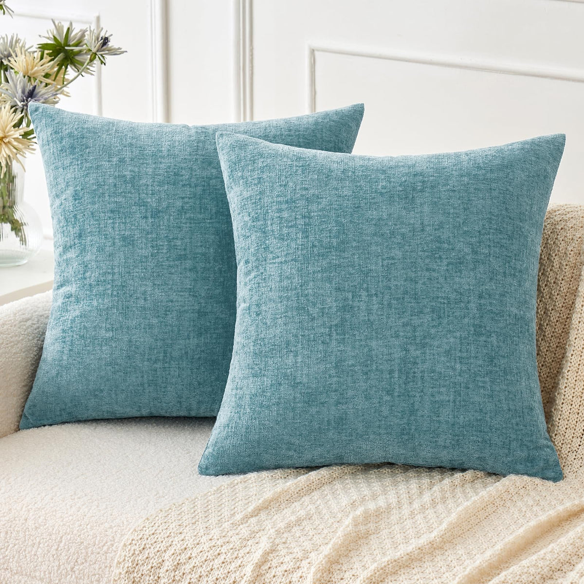 MIULEE Soft Chenille Throw Pillow Covers Sage Green 18x18 Inch Pack of 2
