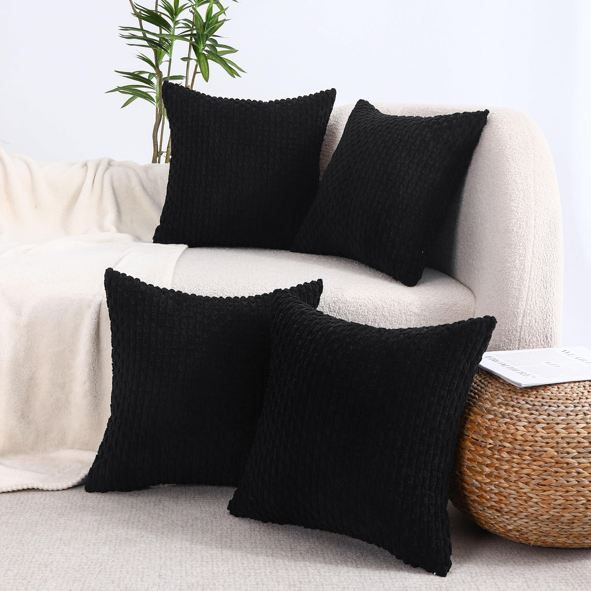 VAKADO Couch Throw Pillow Covers 18x18 Set of 4 Decorative Neutral Corduroy Boho Rustic Farmhouse Cushion Case Square for Home Decor Sofa Living Room Bed