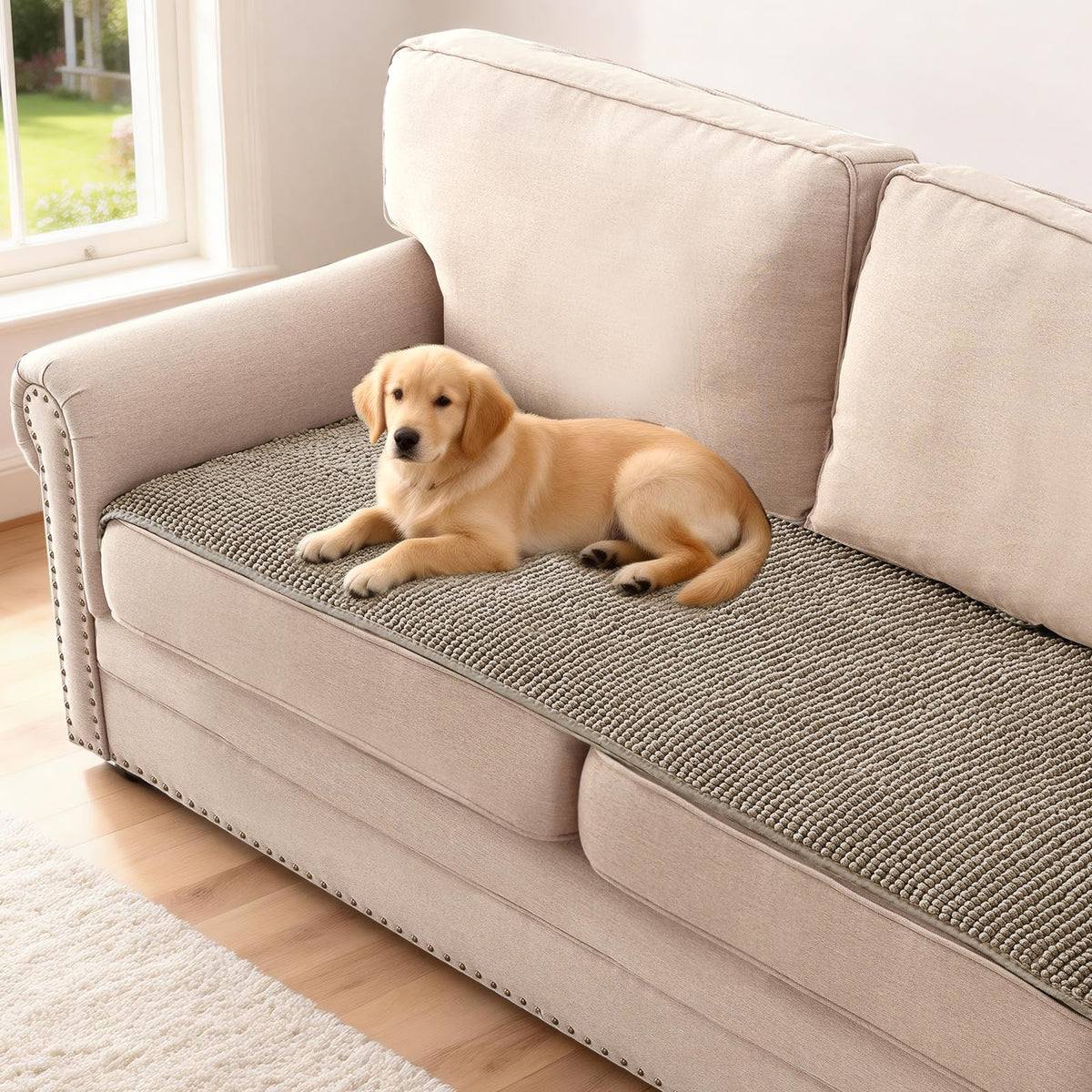 H.VERSAILTEX Plush Chenille Pet Couch Covers for Sofa Thick Soft Sofa Cover for 3 Cushion Couch Anti Slip Couch Cover Furniture Protector for Dog, Pet, Cat (35" x 74", Grey)