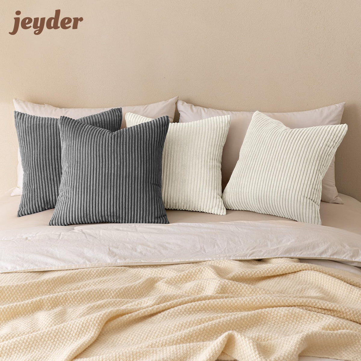 JEYDER Soft Corduroy Throw Pillow Covers 18x18 Fall Green Boho Accent Decor