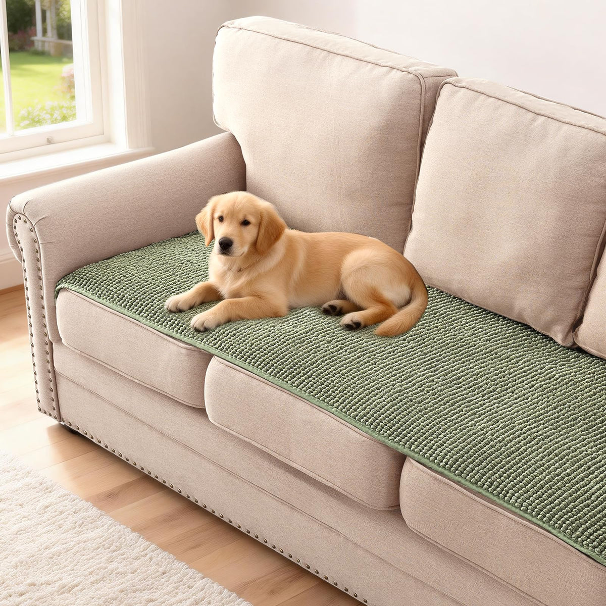 H.VERSAILTEX Plush Chenille Pet Couch Covers for Sofa Thick Soft Sofa Cover for 3 Cushion Couch Anti Slip Couch Cover Furniture Protector for Dog, Pet, Cat (35" x 74", Grey)