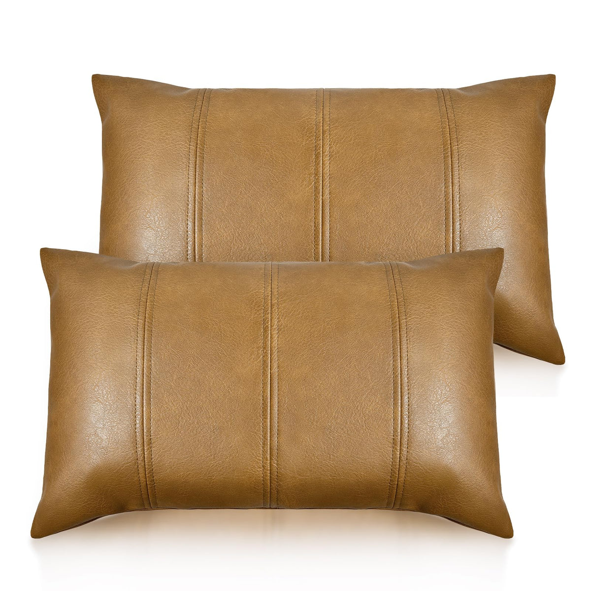 Faux Leather Throw Pillow Cover 18X18 Inch Set of 2 Brown Outdoor Modern Farmhouse Solid Decorative Pillow Covers for Room Couch Living Bedroom Bed Sofa