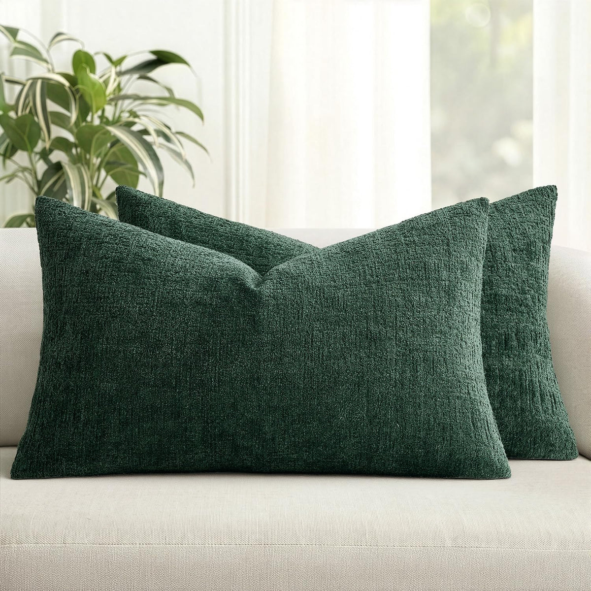 MIULEE Couch Pillow Covers Textured Chenille Home Decor 18x18 Beige