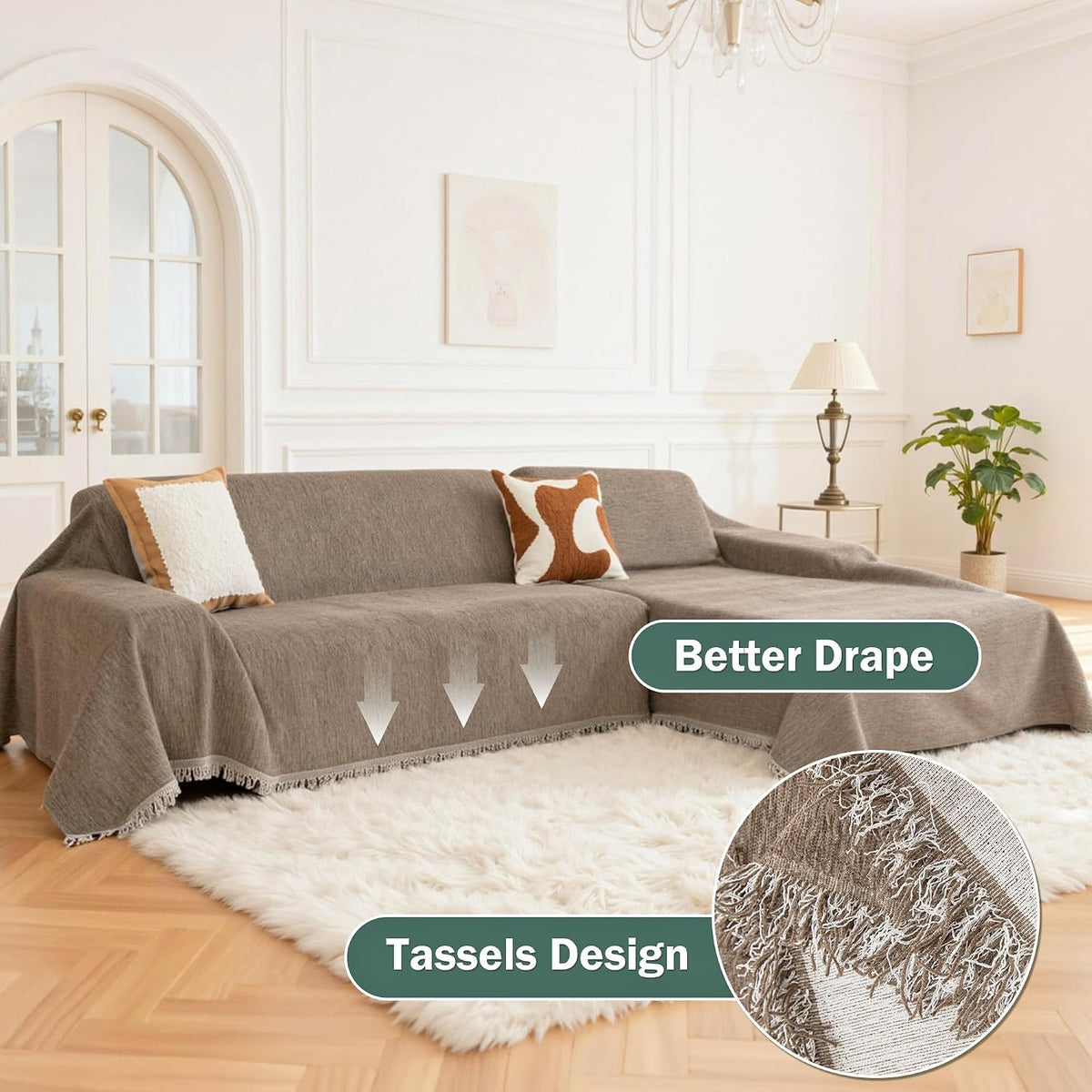 MEETSKY Couch Cover for Sofa Covers Washable, 2 Pieces Chenille Sectional Pet Couch Covers for 2 Cushion L Shape, Multi-Use Sofa Slipcover for Dogs (X-Large, 71"x118"+71"x118", Sand)