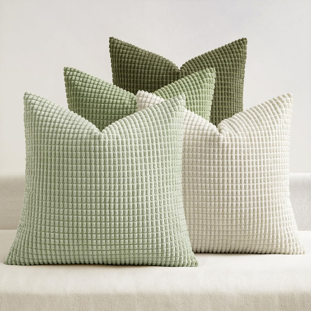 MIULEE Farmhouse Decorative Pillow Covers 18x18 Inch Set of 4 Brown Green