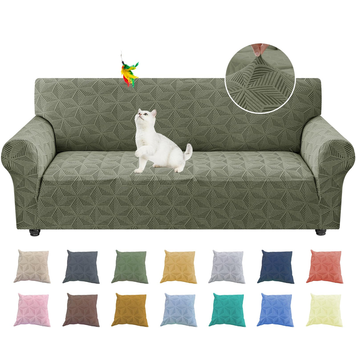 YEMYHOM 1 Piece Stretch Couch Covers for 3 Cushion Couch, Jacquard Sofa Cover with Non-Slip Elastic Bottom, Thickened Slipcover Furniture Protector for Dogs Pets (Large, Navy)