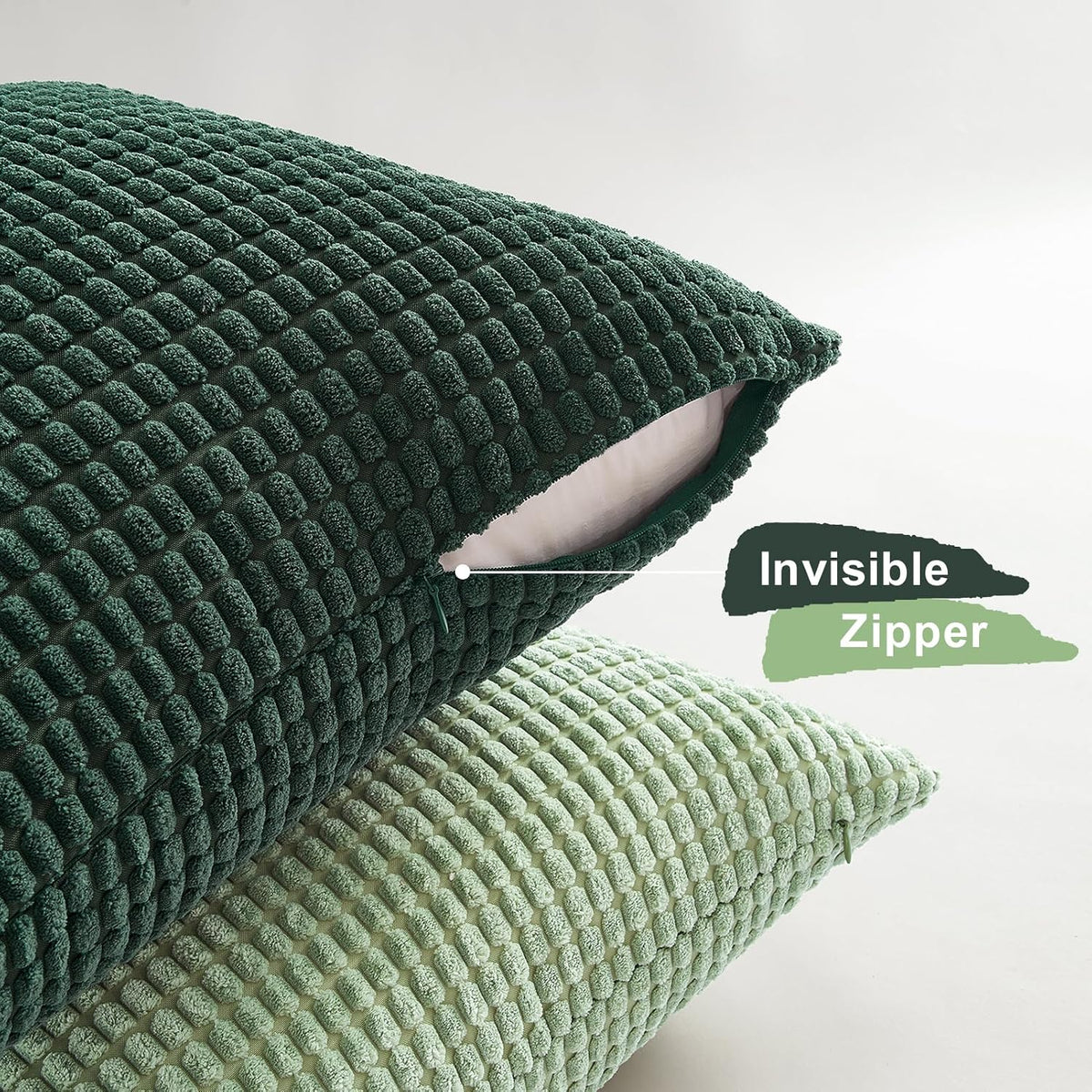 Topfinel Boho SageGreen Throw Pillow Covers for Couch Living Room,Summer Green Cushion Covers Room Decorative Fluffy Corduroy,Nordic Cushion Cover 18x18 Inch Set of 4 (Green/LightGreen/OliveGreen)