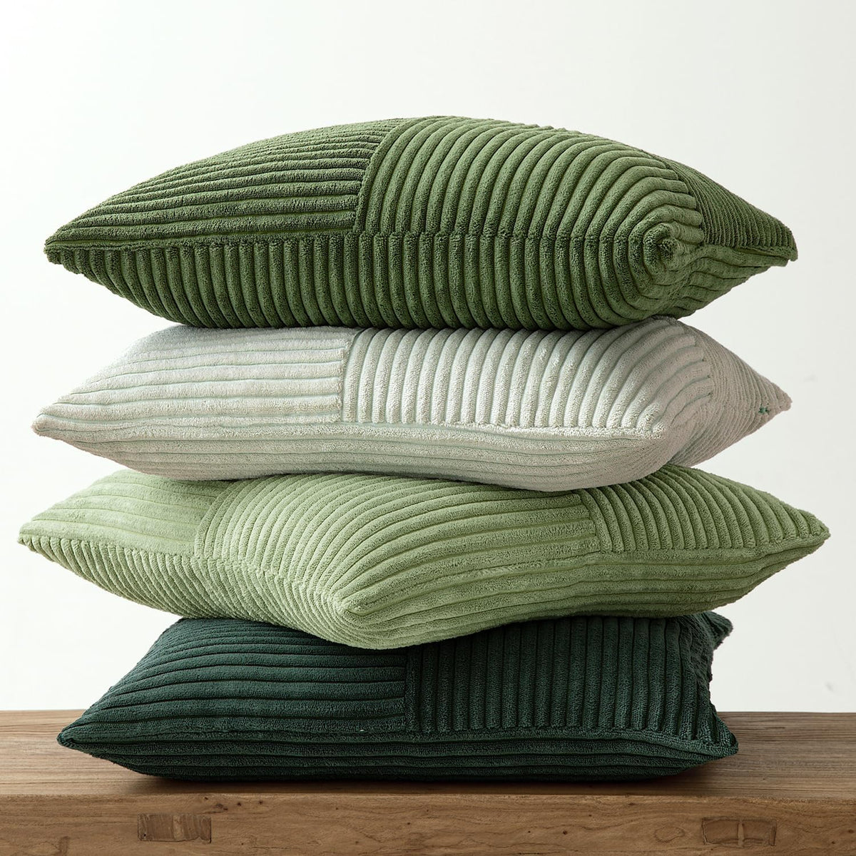 MIULEE Spring Green Decorative Throw Pillow Covers 18x18 Inch Set of 4 Boho Farmhouse Cushion Covers Mordern Nordic Pillow Cases Soft Corduroy Gradient Home Decor for Couch Sofa Living Room Bed
