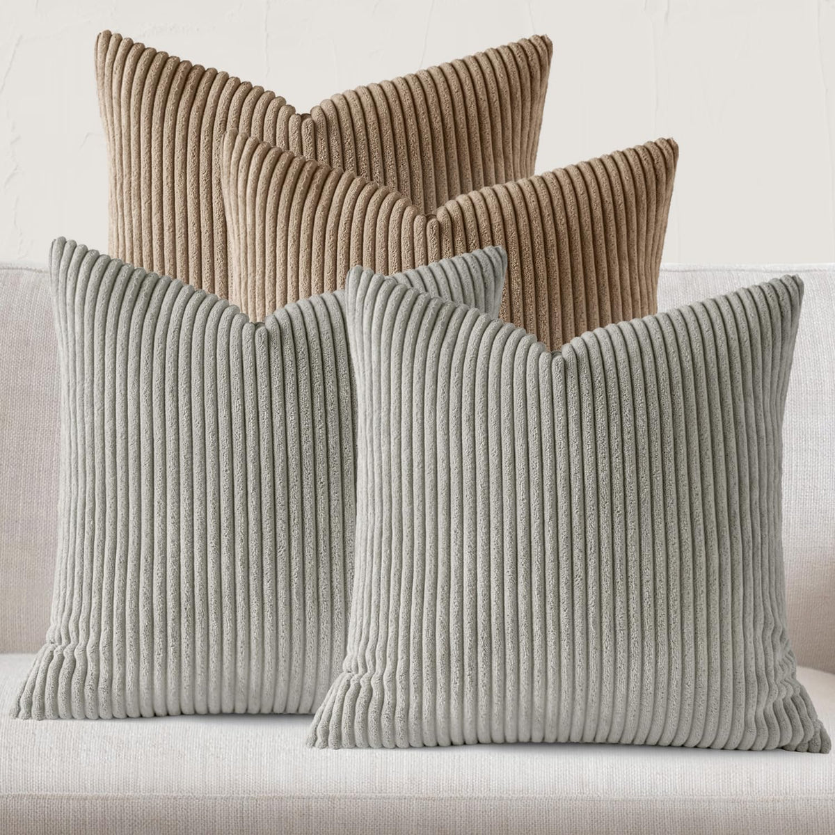 JEYDER Soft Corduroy Throw Pillow Covers 18x18 Fall Green Boho Accent Decor