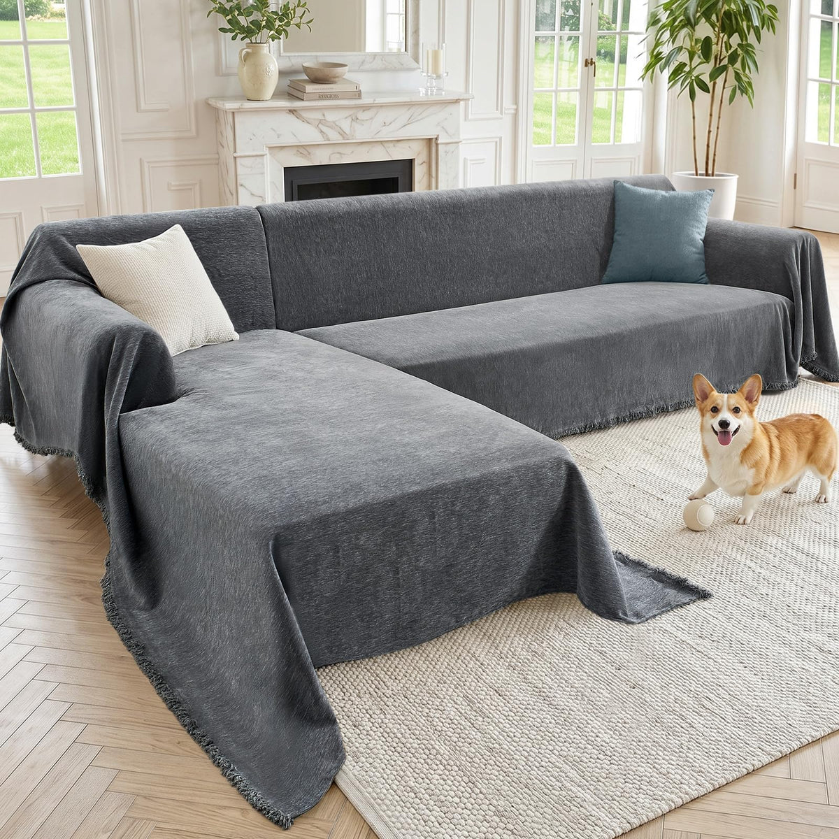 CAPALOCA Sectional Couch Covers for Sofa Washable L Shaped Couch Cover XL