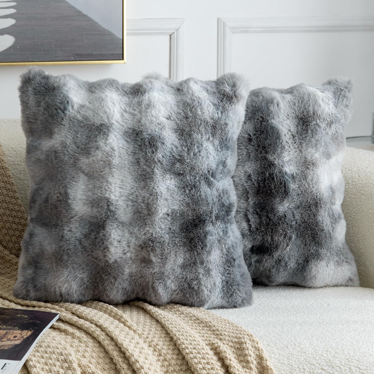 MADIZZ Pack of 2 Thick Plush Faux Wool Throw Pillow Covers Soft Boho Throw Pillows Luxurious Cushion Covers for Couch Sofa Bedroom Living Room Home Decor 18x18 Inch Cream