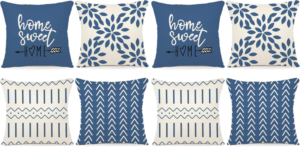 YCOLL Pillow Covers 18x18 Set of 4, Modern Sofa Throw Pillow Cover, Decorative Outdoor Linen Fabric Pillow Case for Couch Bed Car,Light Blue