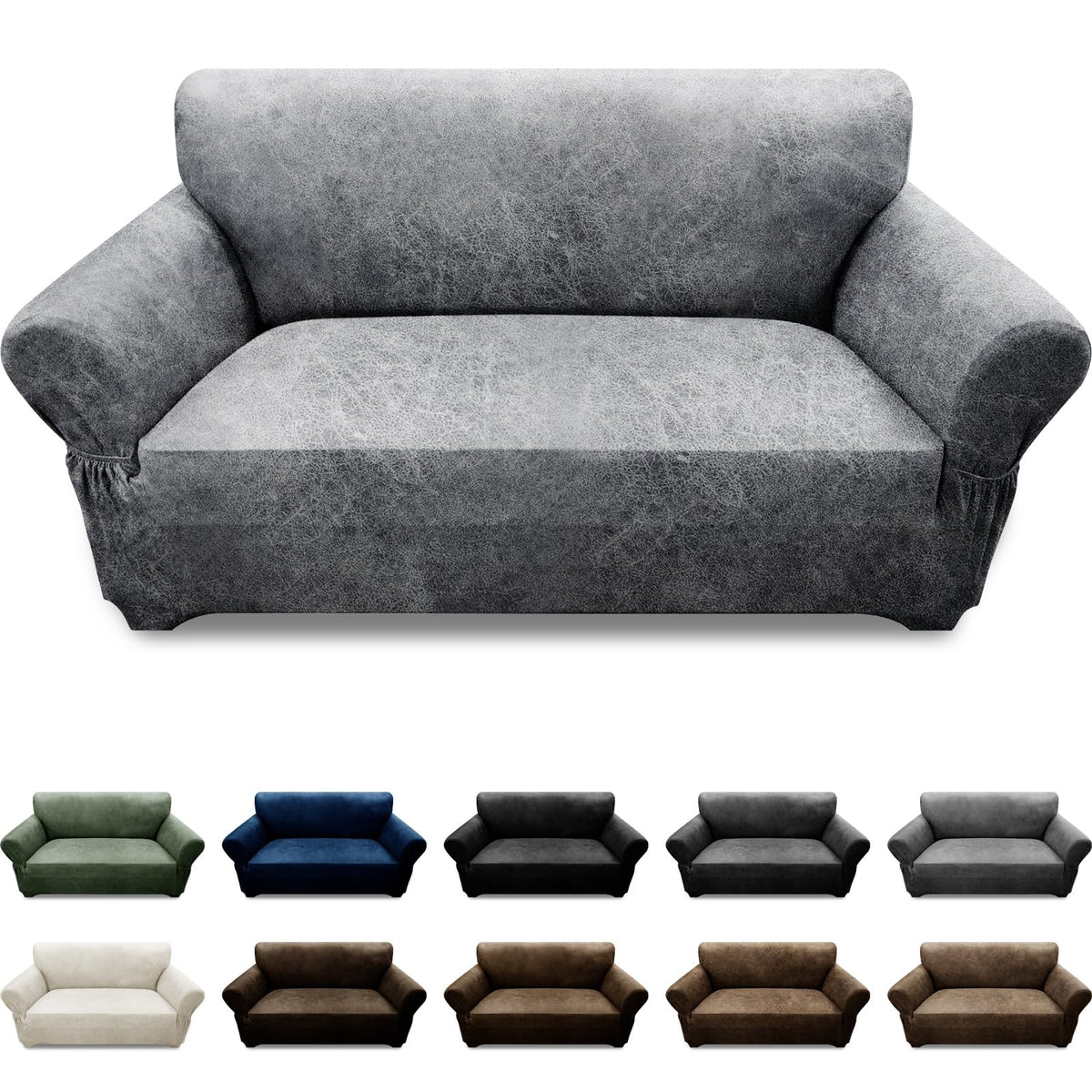 Couch Cover Leather Look 3 Seater Couch Sofa Cover 1-Piece Sofa Slipcover Stretch Furniture Protector with Elastic Bottom & Pockets(Sofa, Coffee)