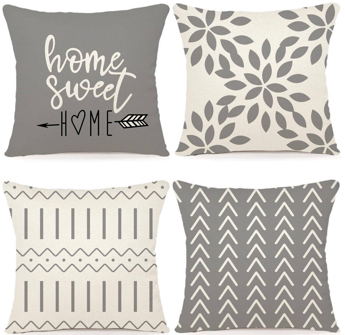 YCOLL Pillow Covers 18x18 Set of 4,Modern Sofa Throw Pillow Cover, Decorative Home Outdoor Linen Fabric Geometric Pillow Case for Couch Bed Car,Gray