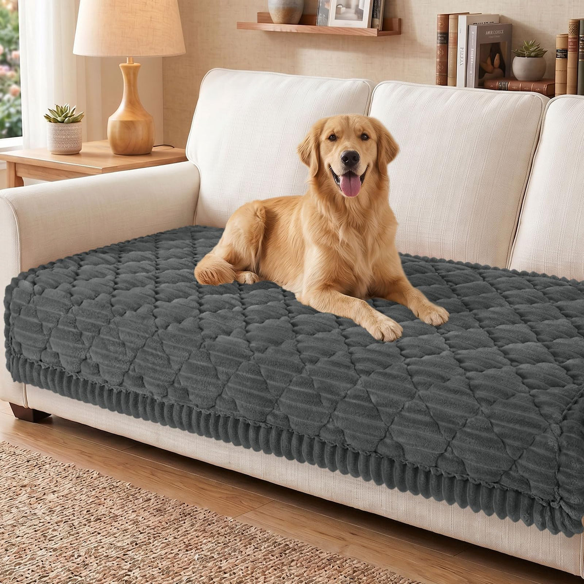 Smiry Couch Cover for Dogs Washable, Non Slip Fuzzy Pet Sofa Protector