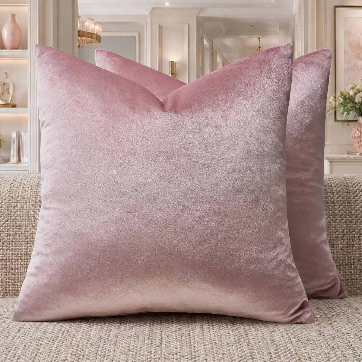 GIGIZAZA Gold Velvet Pillow Covers 18x18 Decorative Pillows Pack of 2