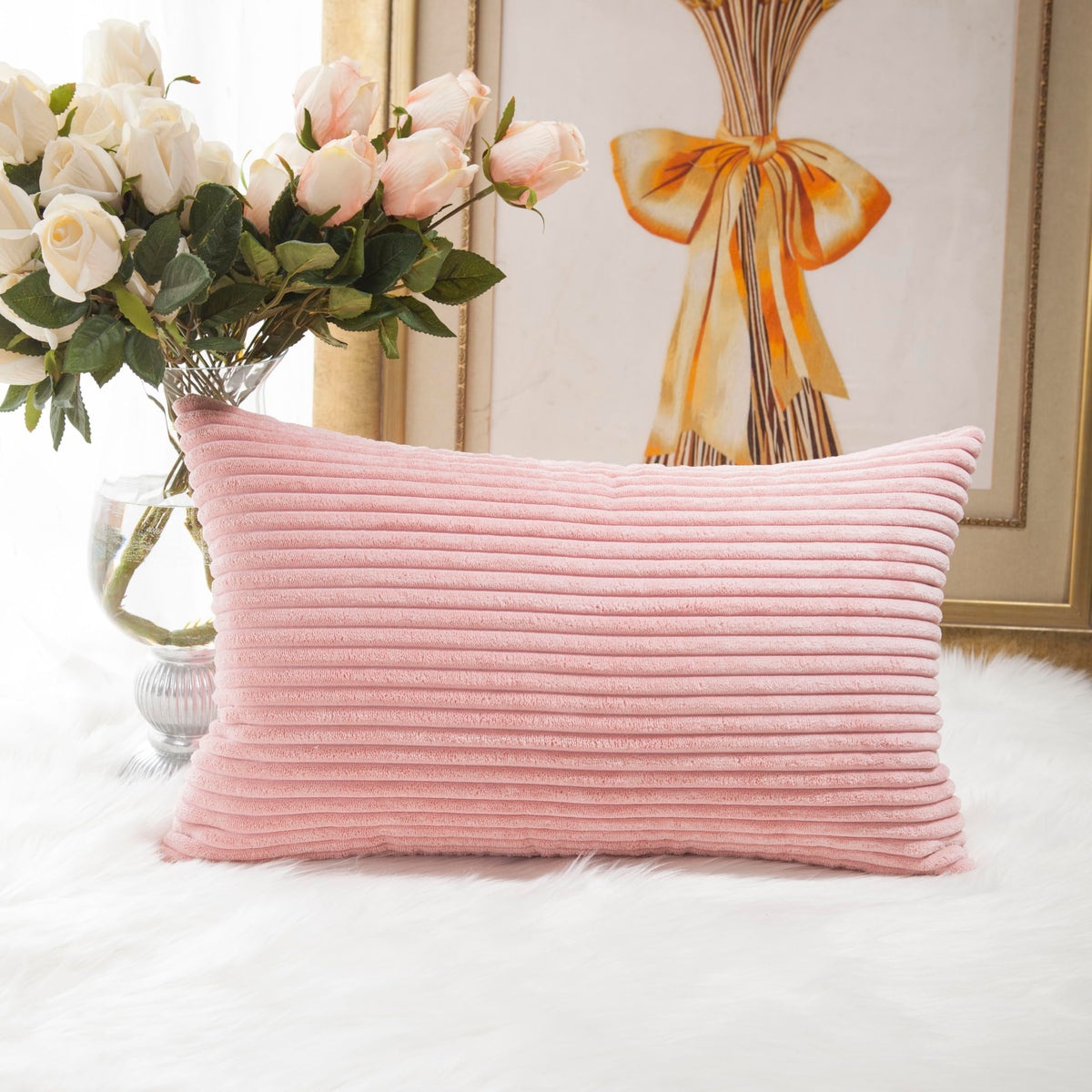 Home Brilliant Mustard Yellow Throw Pillow Cover 18x18 Decorative Plush Corduroy Striped Fall Decor Throw Pillow Cushion Cover for Couch Bed Decor, 18 x 18 (45x45), Sunflower Yellow