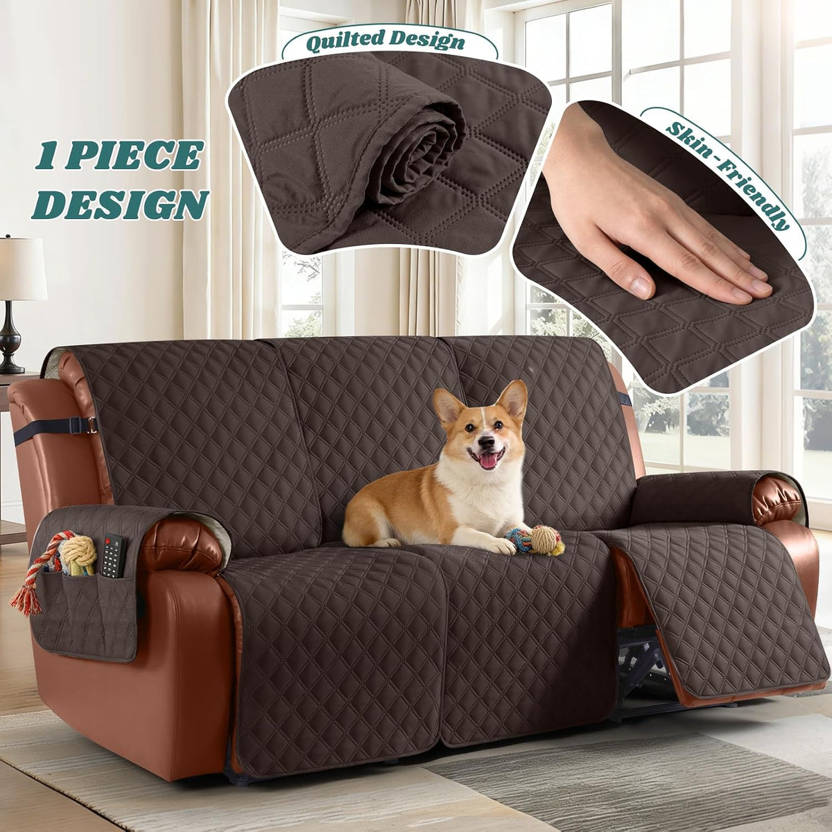 Ruaozz Waterproof Recliner Couch Covers, Non-Slip Sofa SlipCover, 3 Seater